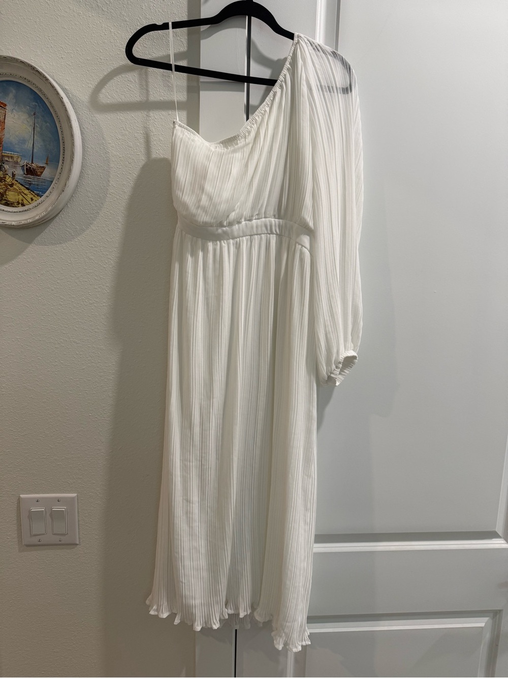 Just Me White Pleated One-Shoulder Dress